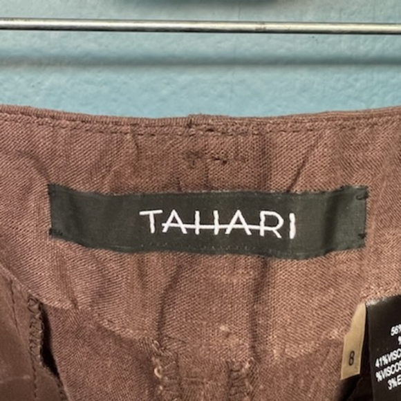 TAHARI LINEN BLEND COASTAL GRANNY BROWN ZIP PANTS NWT SIZE 8 - Picture 10 of 11